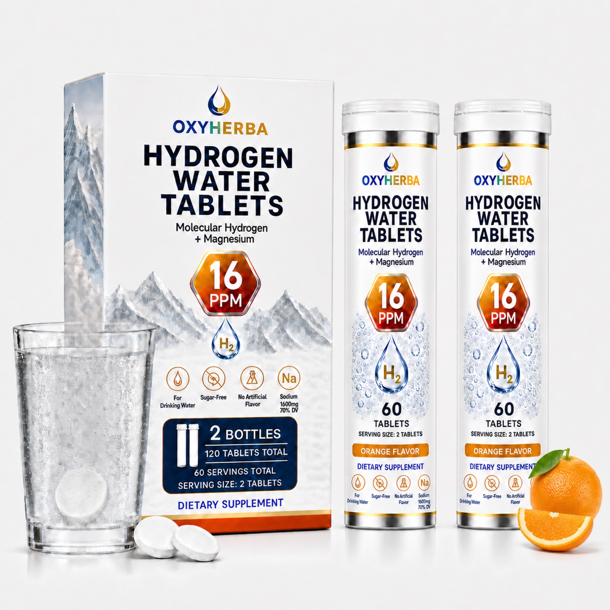 OXYHERBA Hydrogen Water Tablets two-bottle pack